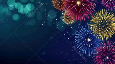 Colorful fireworks exploding in the dark night sky, ideal for use in event or celebration scenes