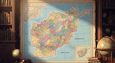 Detailed Political Map Of Afghanistan In A Classic Study Room Setting