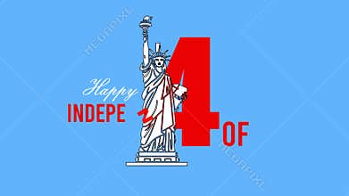 Happy 4th of July Independence Day Animation with Statue of Liberty on Blue Background