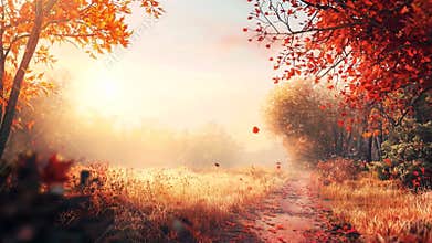 Serene Autumn Landscape with Winding Path