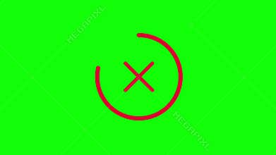 Cancel or Cross icon on green screen graphics animation (Chroma key)