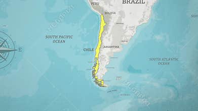 Basemap with a Zoom of the Chile Highlighted in Yellow. Generic World Map Animation
