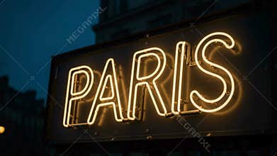 PARIS Neon Sign Cursive Glow Animation at Twilight