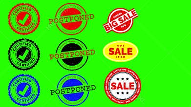Stamp Animation Motion Labels Certified, Postponed, and Sale Marketing & Videos