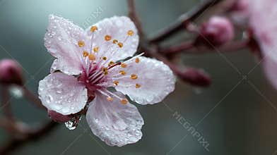 A stunning image of Cherry blossom flower with raindrops nature petal water outdoor spring.