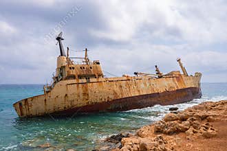Edro III Shipwreck Near Rocky Coastline in Paphos, Cyprus
