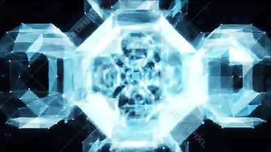 Ethereal Blue Geometric Crystal Structure Pulsating with Digital Network Connections