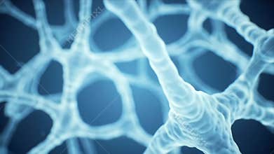 Ethereal Blue Network Structure Pulsating with Subtle Light and Depth: A Microscopic Journey