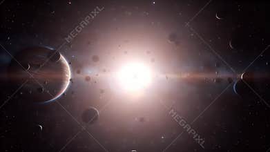 Dynamic Cosmic Planetary System: Asteroids Orbiting a Bright Star in Deep Space