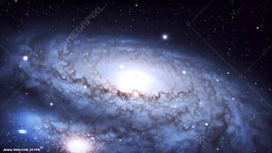 Majestic Spiral Galaxy: Cosmic Nebula Clouds and Sparkling Starfield Journey