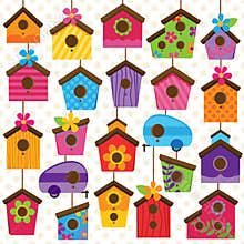 Vector Set of Cute and Colorful Bird Houses