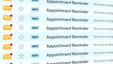 Digital Inbox Animation Showing Multiple Appointment Reminder Emails with Notification Icons