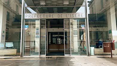GRENOBLE, FRANCE - MARCH 14, 2025. Prefecture of Isere government building entrance