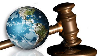 The Earth and a gavel. Concept of justice