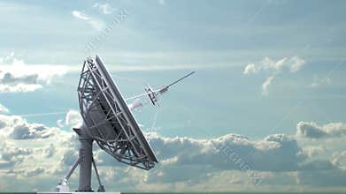 Rotating radio telescope on sky background