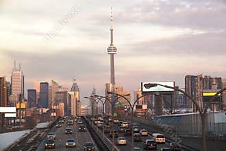 Busy highway to Toronto Downtown. Ontario, Canada