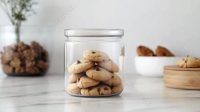 Freshly baked cookies in kitchen jar: tempting treats in a cozy baking scene