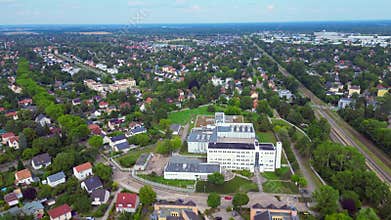 german large scale data center infrastructure. Perfect aerial view flight drone