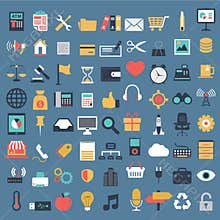 Vector collection of colorful flat business and finance icons.