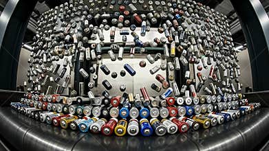 Watch batteries tumble and align on a magnetic conveyor belt due to powerful magnetic force in real-time action