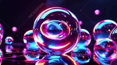 Crystal clear 12-karat glass spheres shimmer with holographic light, creating a futuristic candy atmosphere