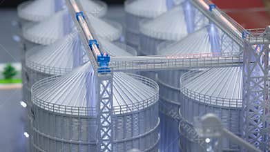 Miniature Grain Silo System With Conveyors and Steel Towers