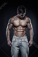 Strong Athletic Man Fitness Model Torso showing six pack abs.