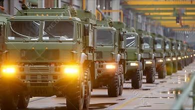 close up of armed military vehicle armored personnel Equipment festive military parade army convoy soldiers
