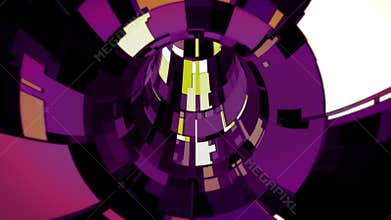 Seamless loop background with purple orange abstract tunnel in retro futuristic anime style