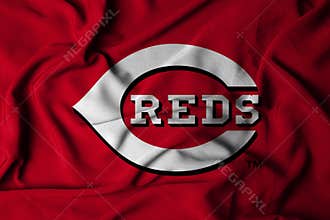 flag with the logo of the MLB Cincinnati Reds baseball team