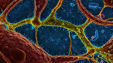Fluorescence Confocal Microscopy Image of Protein Modification Inside the Golgi Apparatus