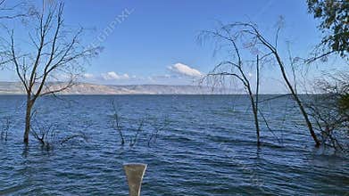 View of the Sea of Galilee Lake from the Greek Orthodox Monastery of the Holy Apostles in Capernaum