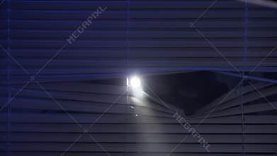 man in a balaclava with a flashlight in his hands illuminates the room through the blinds, concept of theft and robbery