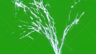 Short bursts of silver lightning crackle pop against a grassy green. Green screen chromakey
