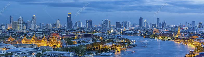 Grand palace at twilight in Bangkok between Loykratong festival