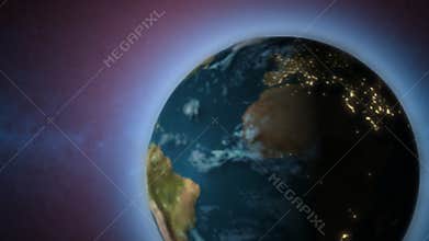 tracking camera in Cyberspace World globe earth sun star