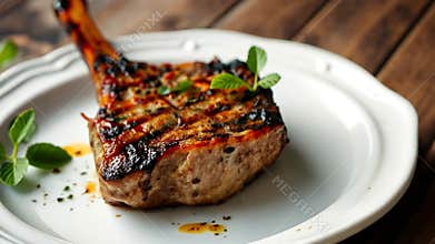 Grilled steak with rosemary, gourmet food and fine dining stock footage Generative AI