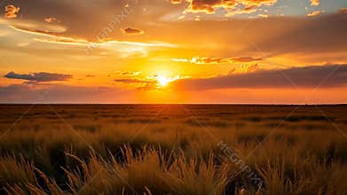 Wheat field at sunset, golden hour and agricultural landscape stock footage Generative AI