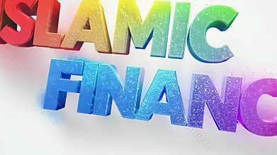 The word Islamic finance is written in rainbow colors. It is a type of finance