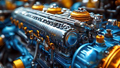 A high-tech car engine with glowing orange elements, detailed mechanical parts, and an industrial aesthetic