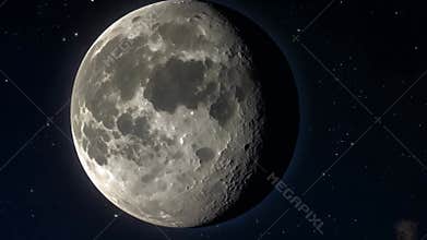 A large moon in the sky with a dark background