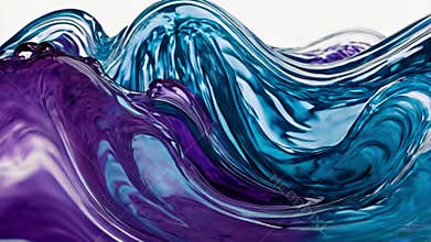 Glossy purple and blue waves flowing on white background