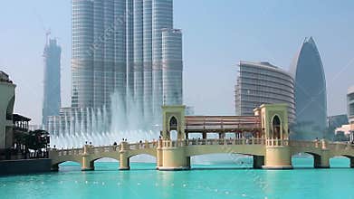Skyscraper Burj Khalifa and singing fountains in Dubai, United Arab Emirates