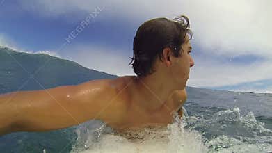 POV Surfer Riding Wave Slow Motion