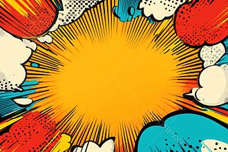 Vibrant comic book action background with dynamic lines and colorful speech bubbles for creative storytelling and design