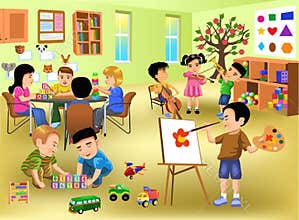 Kids doing different activities in kindergarten