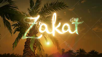 A glowing sign with the word ZAKAT written in neon letters