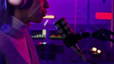 Podcast Host Recording in Neon Studio