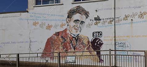 Famous George Orwell Mural, Southwold Pier, Suffolk, England, UK