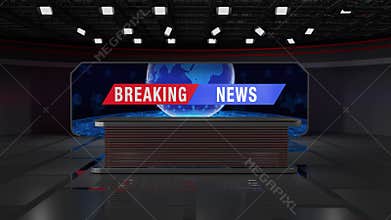 3D Virtual TV Studio News, Backdrop For TV Shows .TV On Wall.3D Virtual News Studio Background